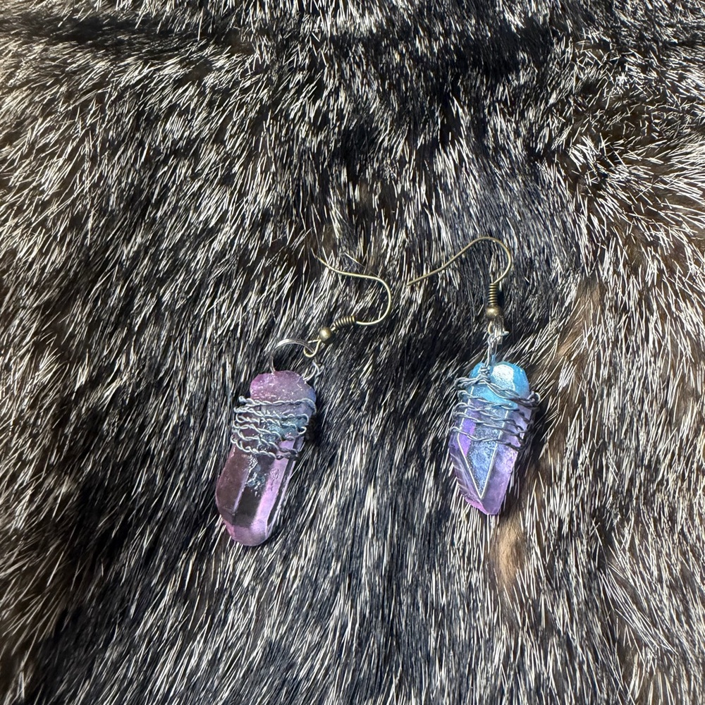 Purple Crystal Wire-Wrapped Earrings